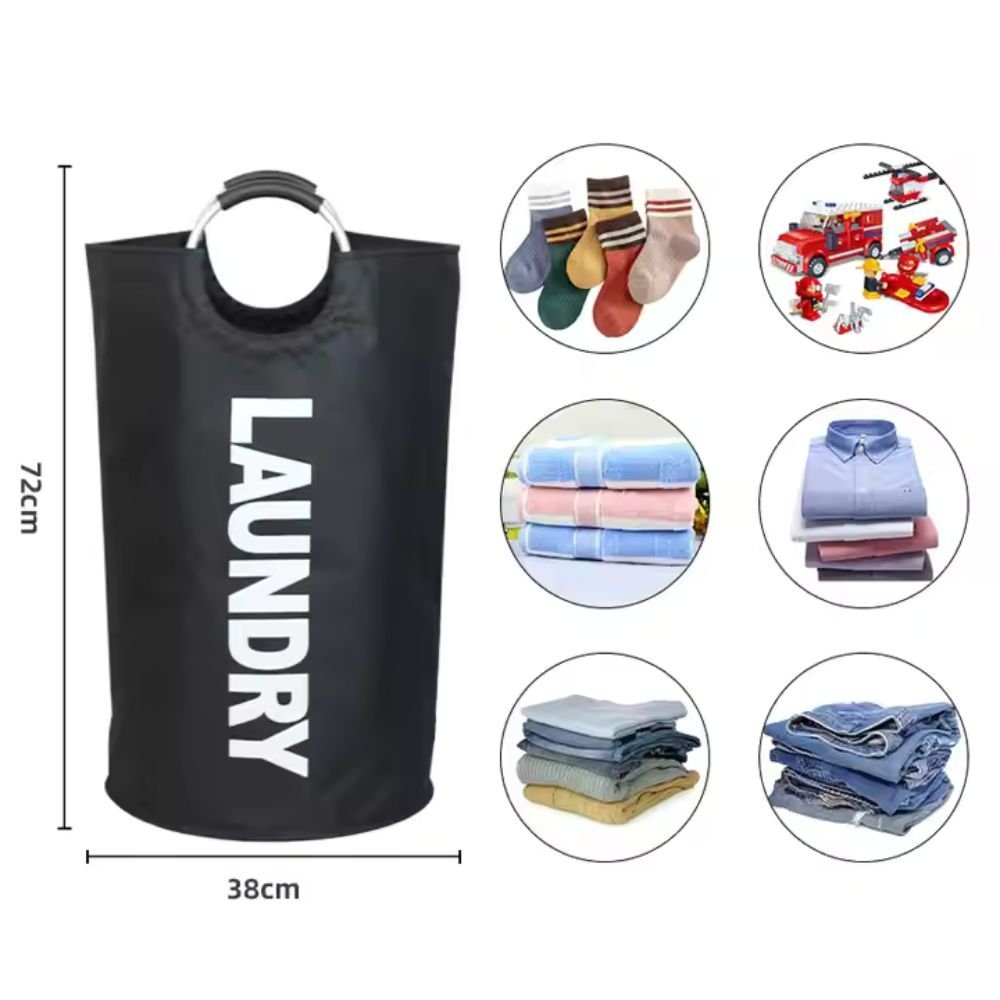 Collapsible heavy-duty fabric laundry basket with aluminum handles — photo 3 of 6