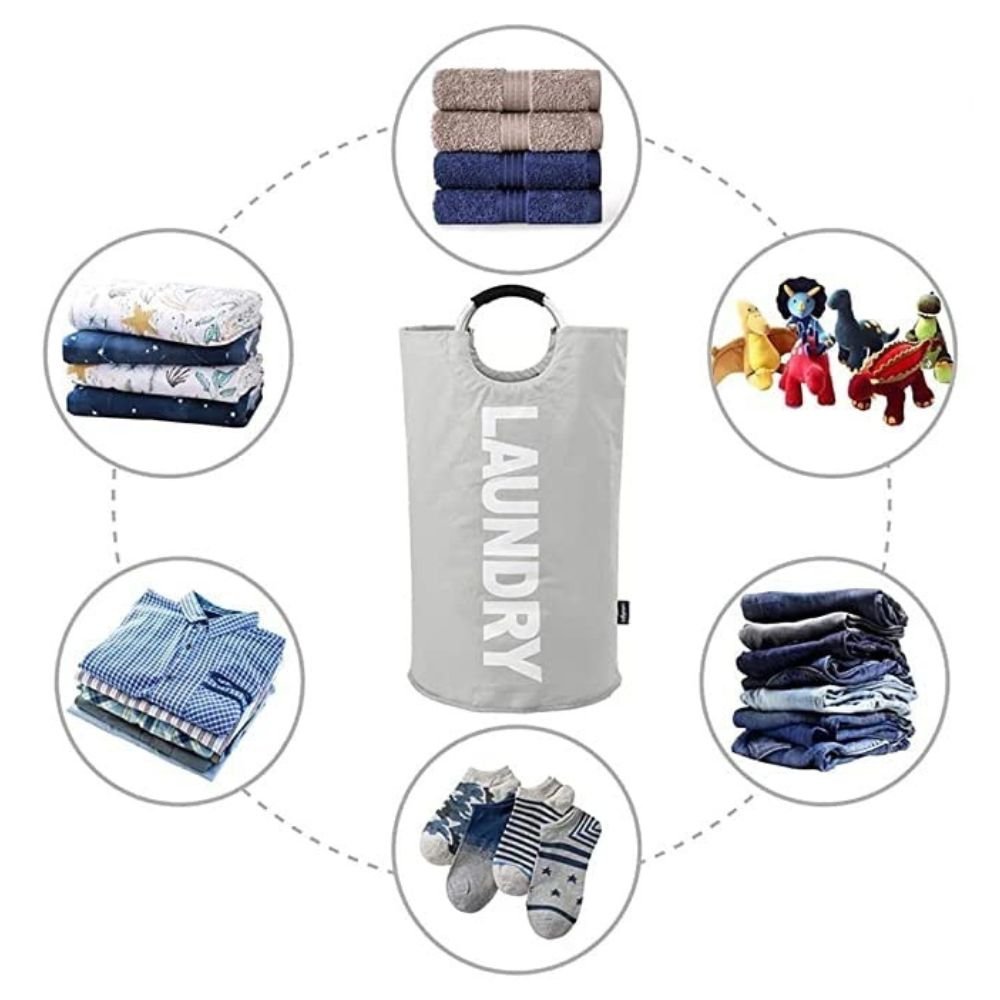 Collapsible heavy-duty fabric laundry basket with aluminum handles — photo 5 of 6