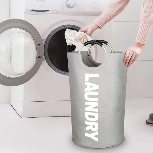 Collapsible heavy-duty fabric laundry basket with aluminum handles — photo 1 of 6